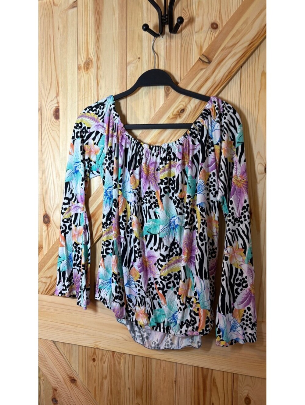 Venus Floral and Animal Print Long Sleeve Blouse Size L